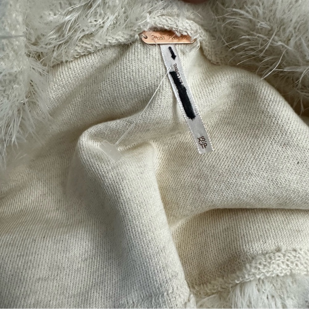 Free people David Cardi Jacket Furry diamond Knit Pattern longline Ivory - Picture 10 of 11